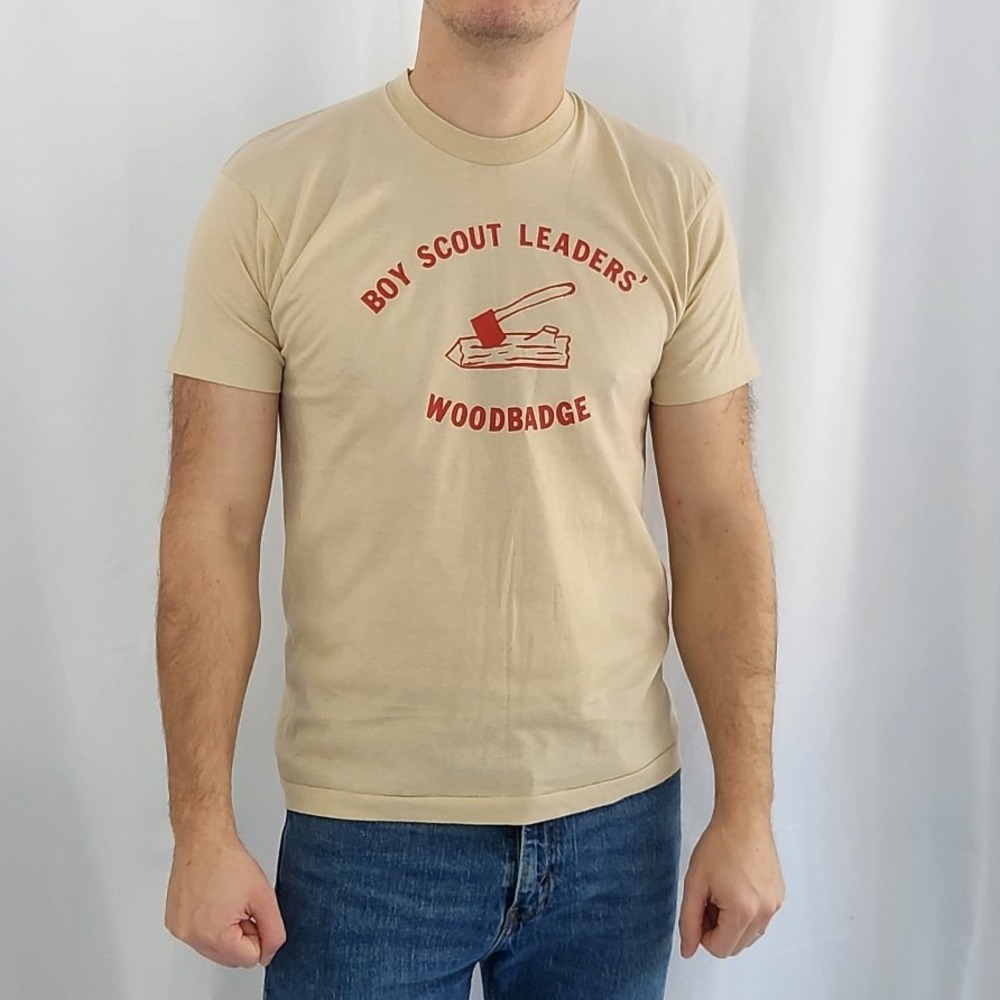 80s Boy Scout Leader Wood Badge‎ Tan and Red Tee